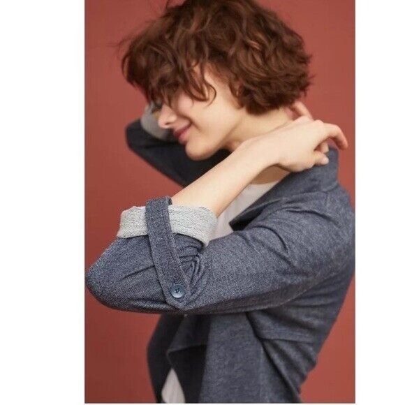 Anthropologie Dolan Chambray Open Cardigan Size Medium Jacket Blue Roll - Picture 3 of 10